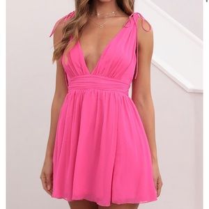 Ysabel Chiffon Dress in Hot Pink from Lucy in the sky